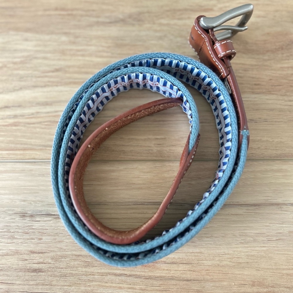 Peter Millar Light Blue Cloth and Leather Belt, Size 40